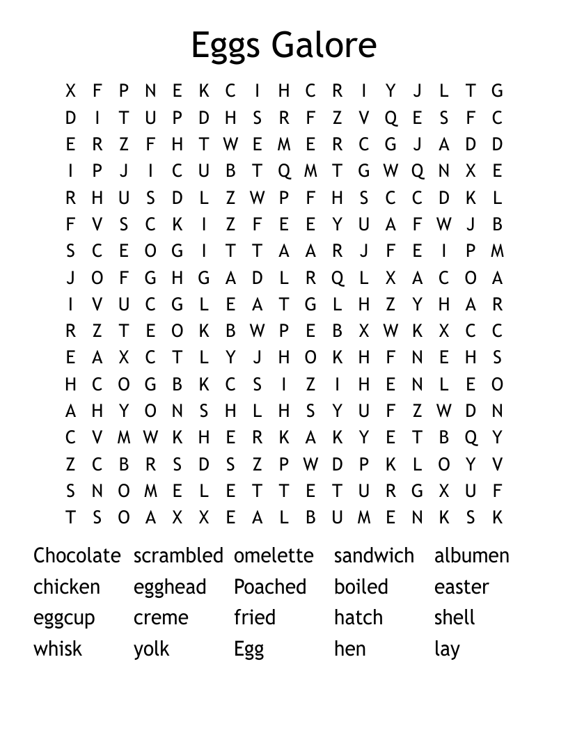 Eggs Galore Word Search