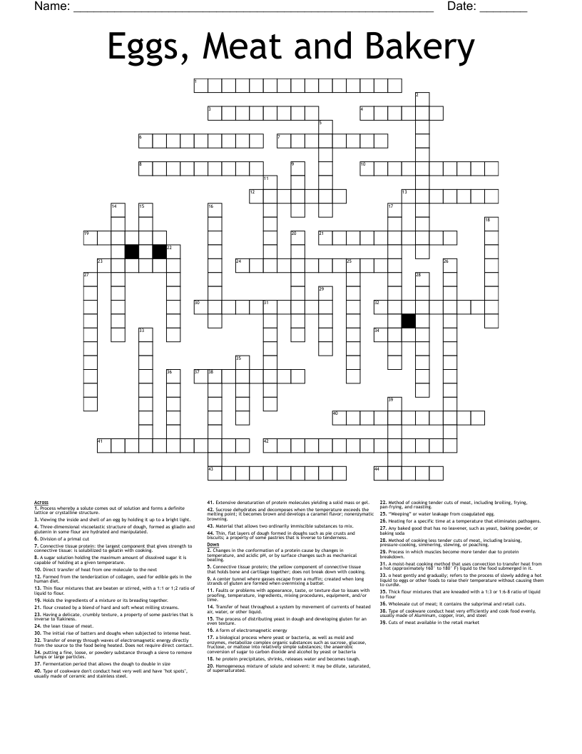 Eggs, Meat and Bakery Crossword
