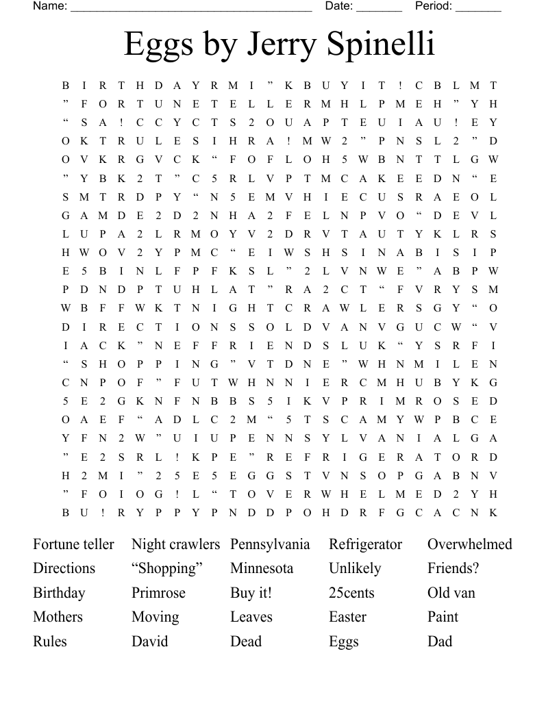 Eggs by Jerry Spinelli Word Search