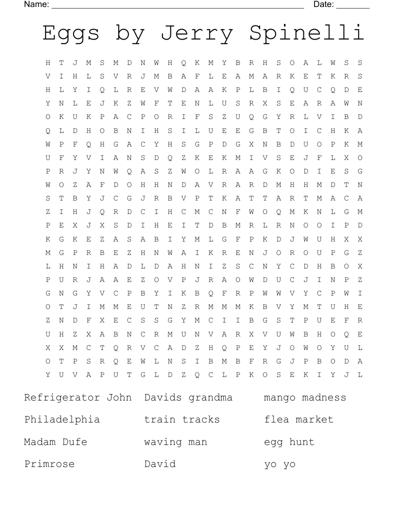 Eggs by Jerry Spinelli Word Search