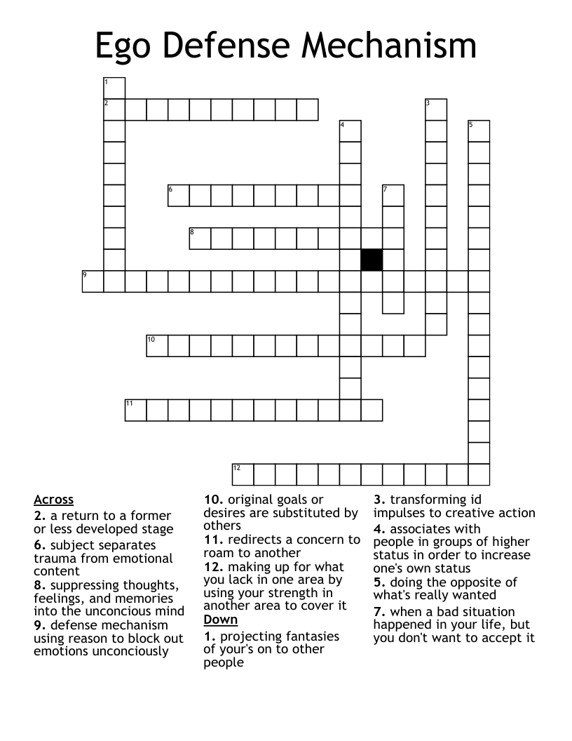 Ego Defense Mechanism Crossword