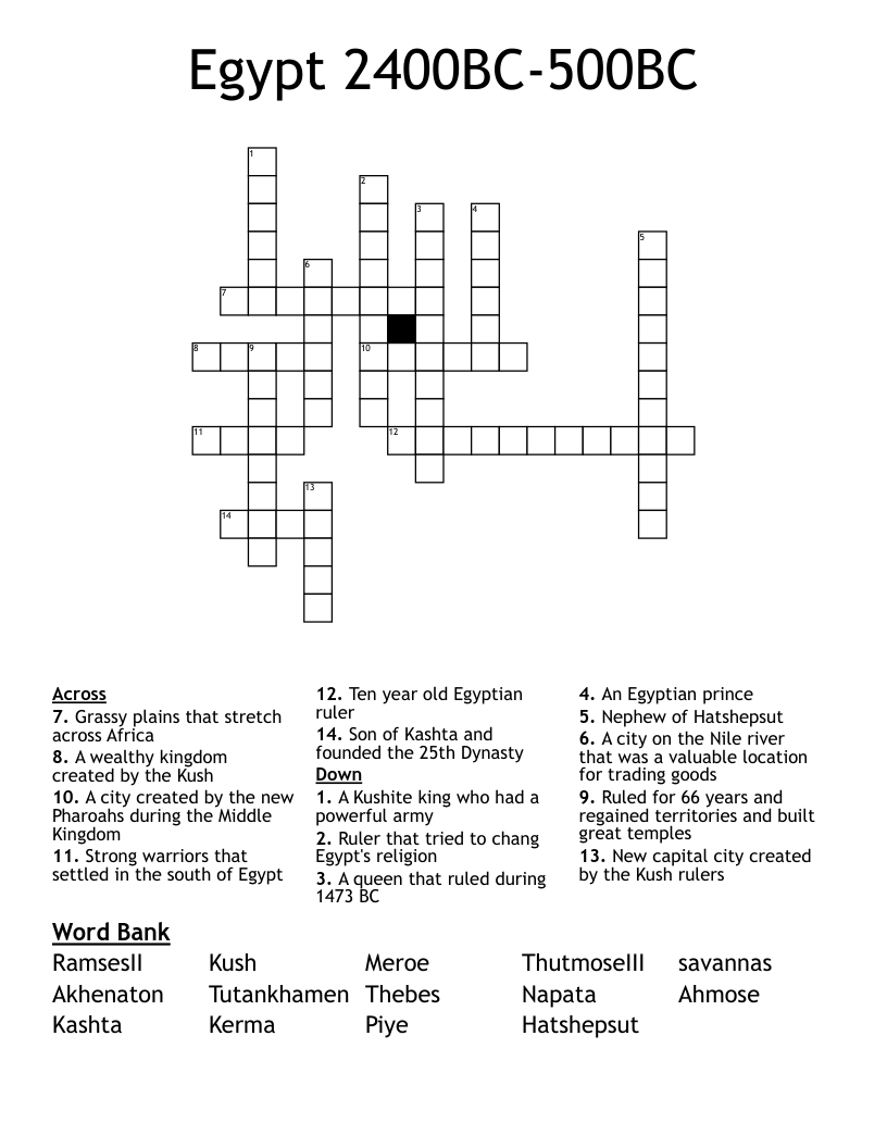 Egypt 2400BC-500BC Crossword