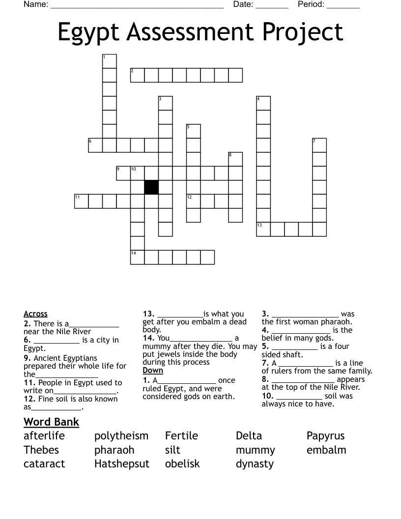 Egypt Assessment Project Crossword