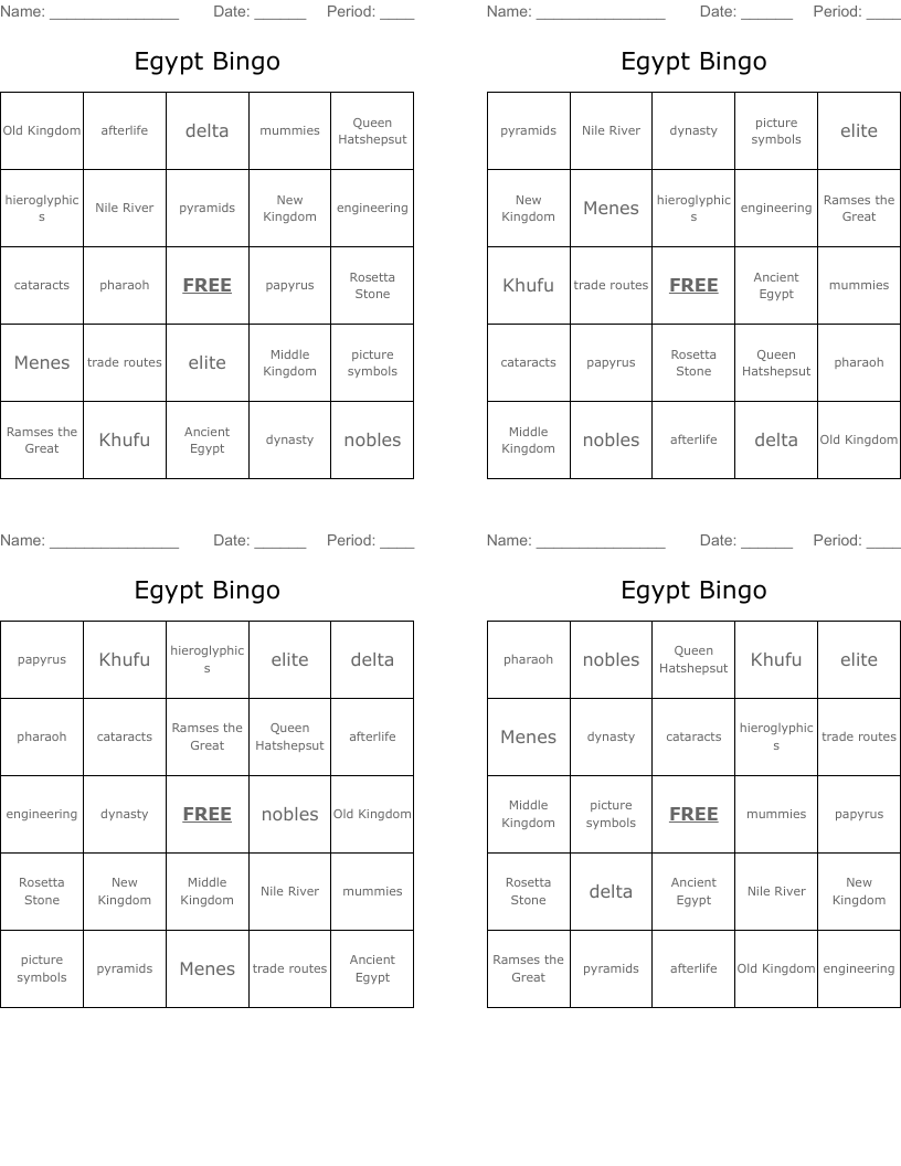 Egypt Bingo