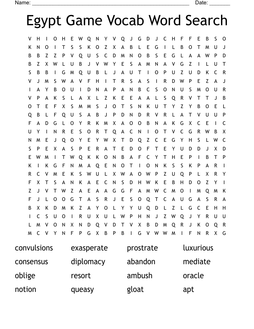 Egypt Game Vocab Word Search