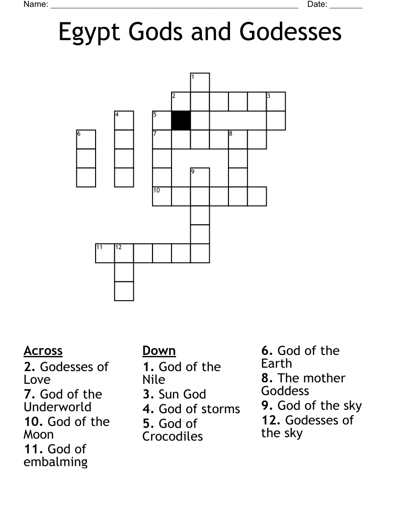 Egypt Gods and Godesses Crossword