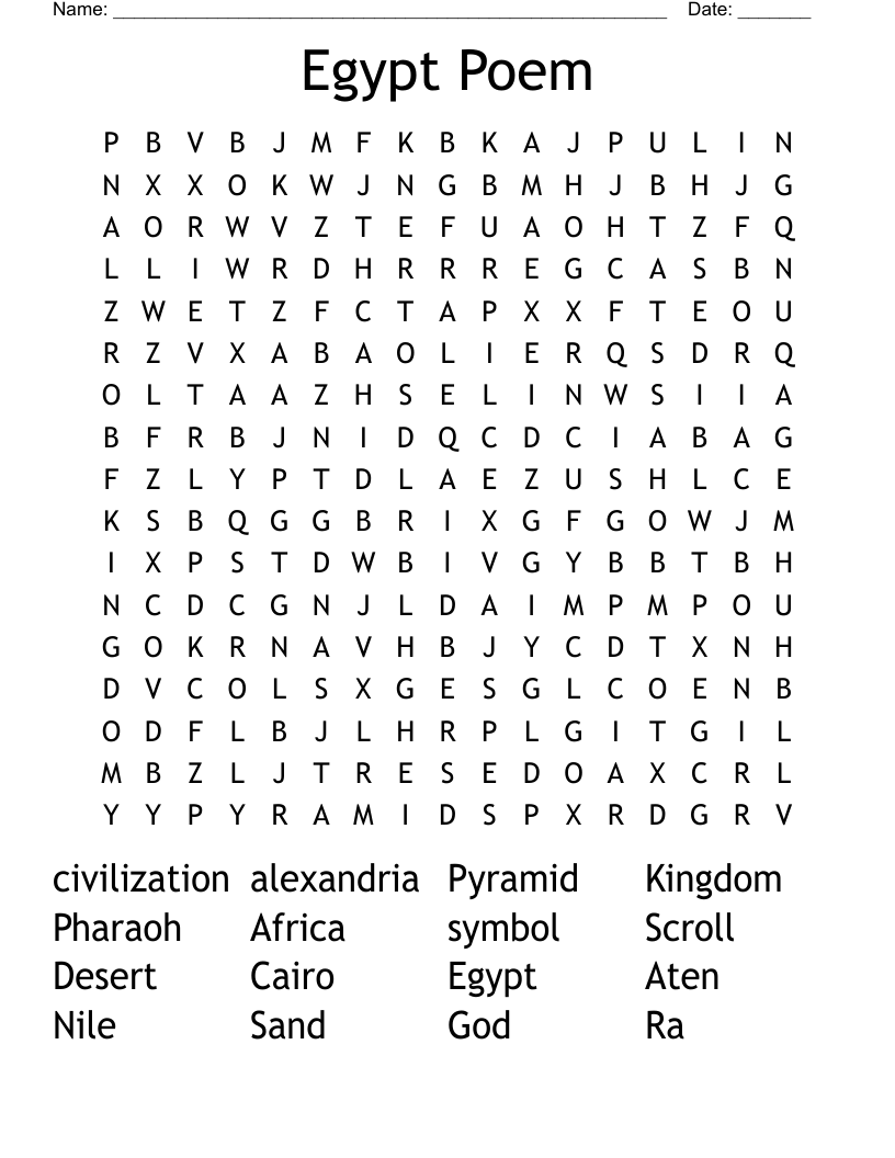 Egypt Poem Word Search
