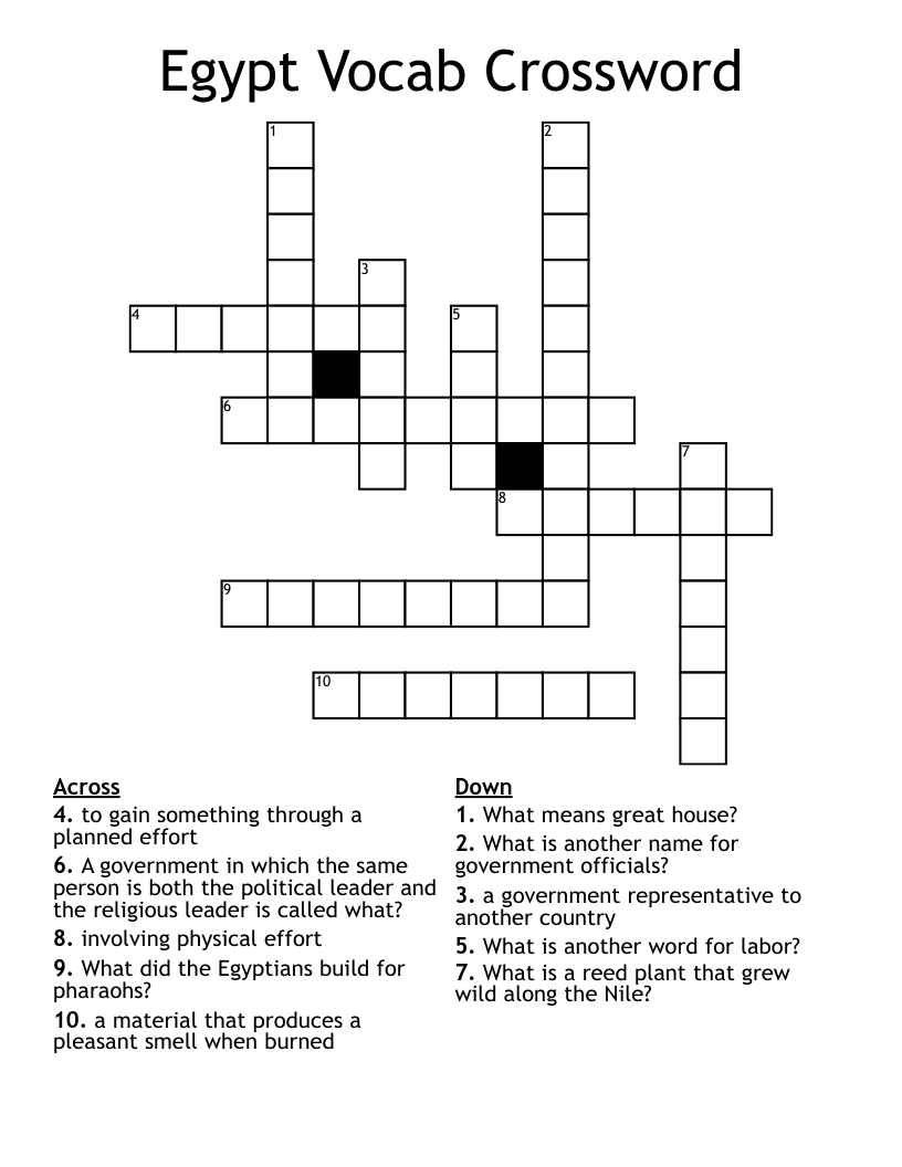 Egypt Vocab Crossword