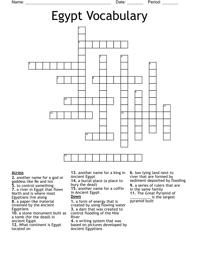 Egypt Vocabulary Crossword