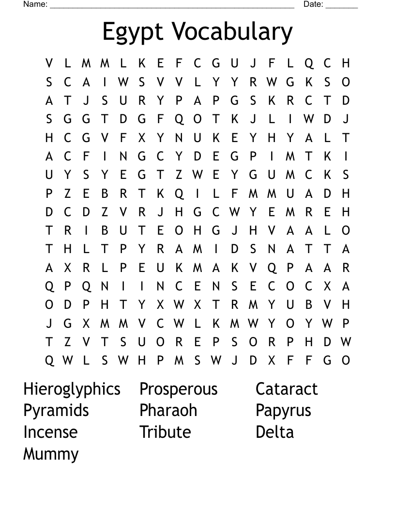 Egypt Vocabulary Word Search