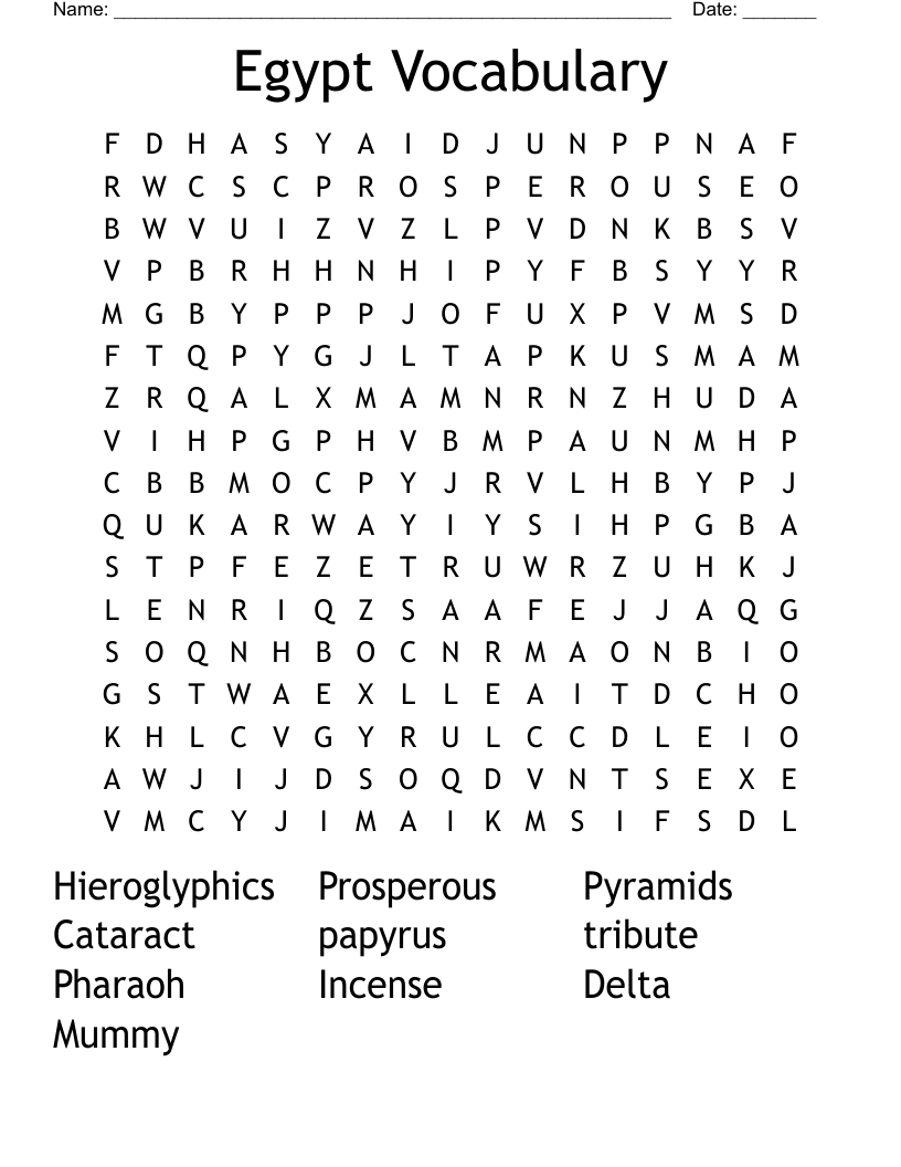 Egypt Vocabulary Word Search