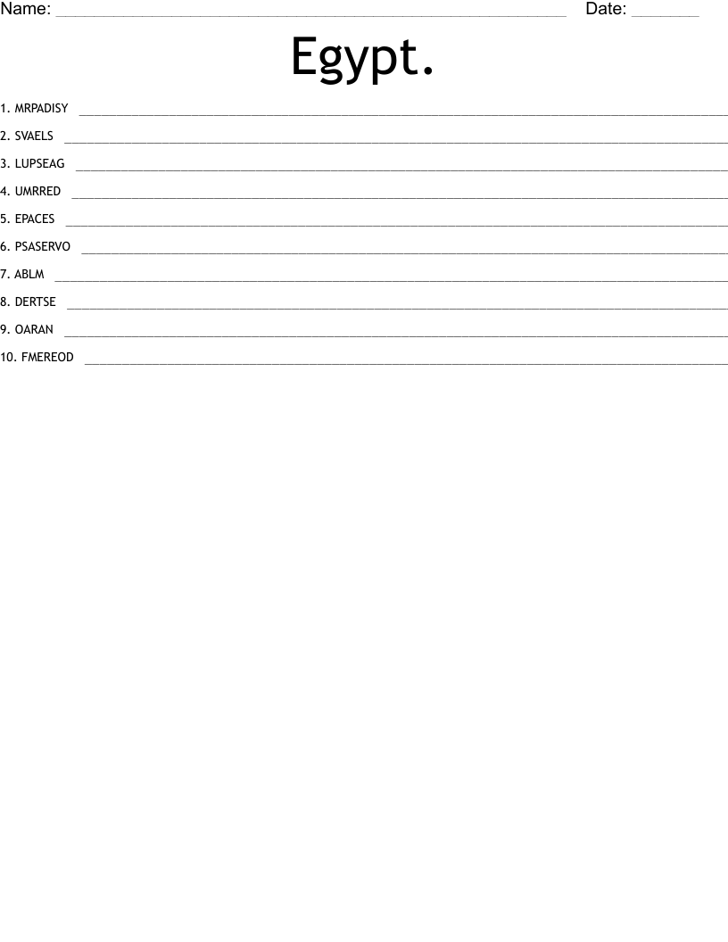 Egypt.  Word Scramble