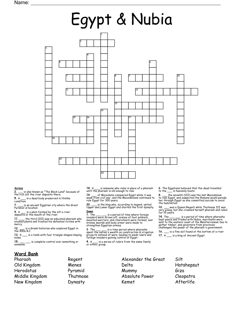 Egypt & Nubia Crossword