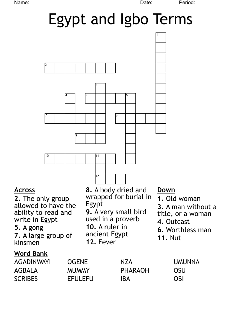 Egypt and Igbo Terms Crossword