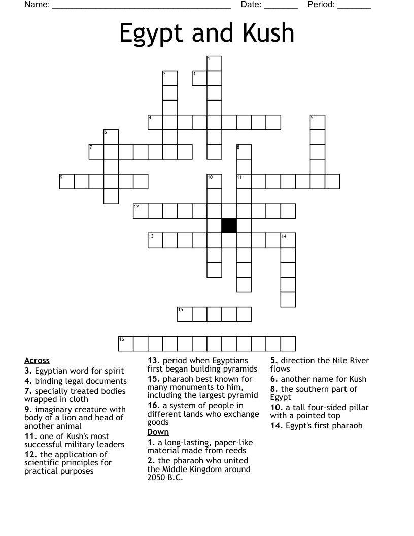 Egypt and Kush Crossword