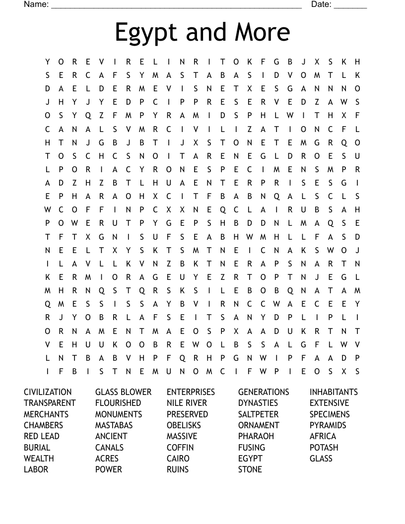 Egypt and More Word Search