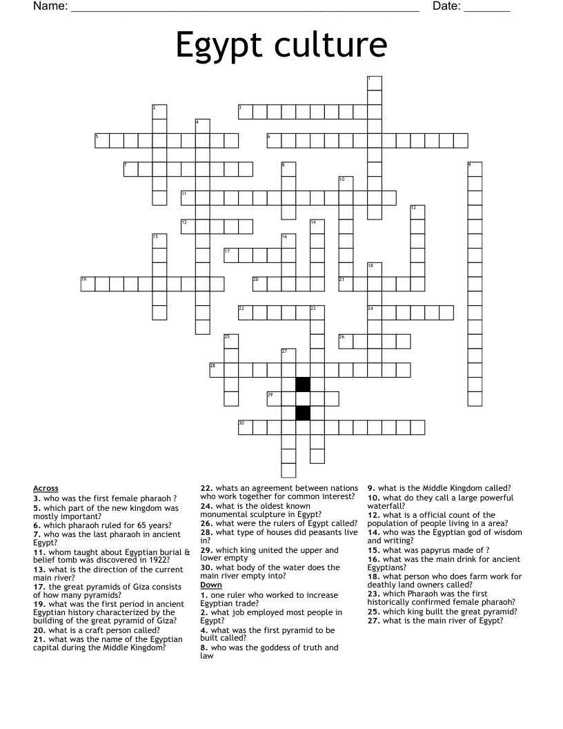 Egypt culture  Crossword