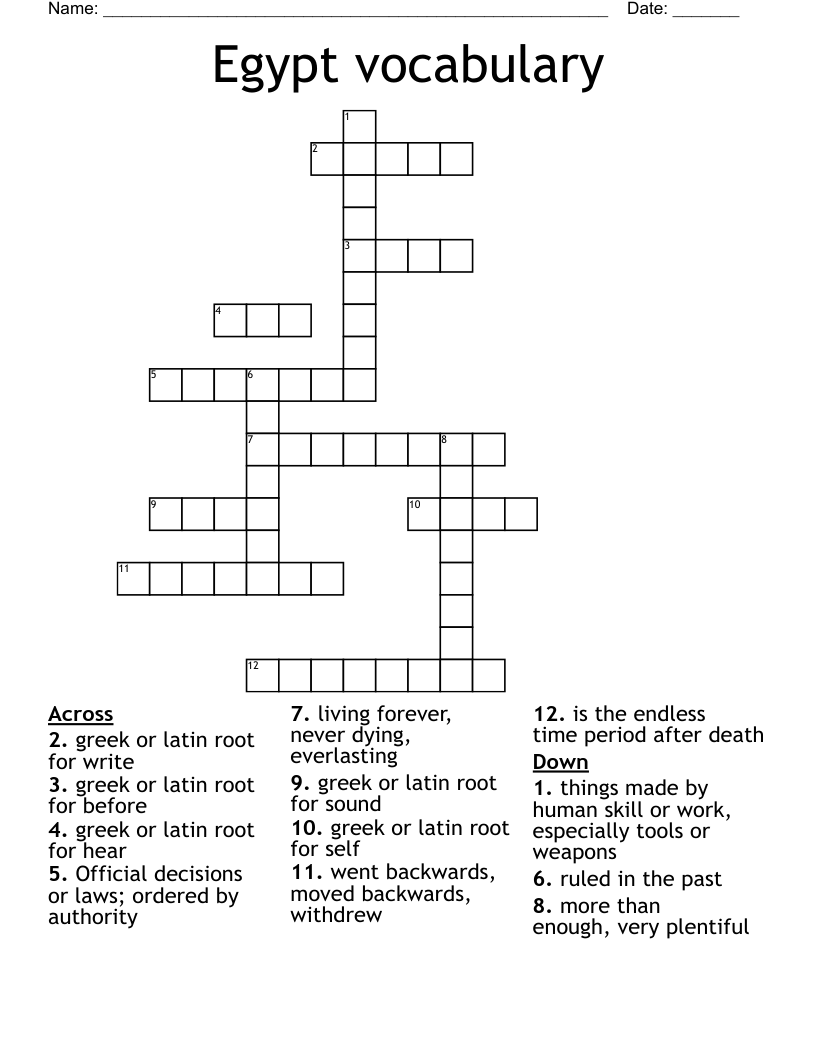 Egypt vocabulary Crossword