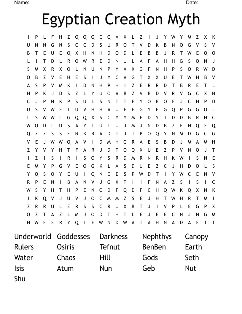 Egyptian Creation Myth Word Search
