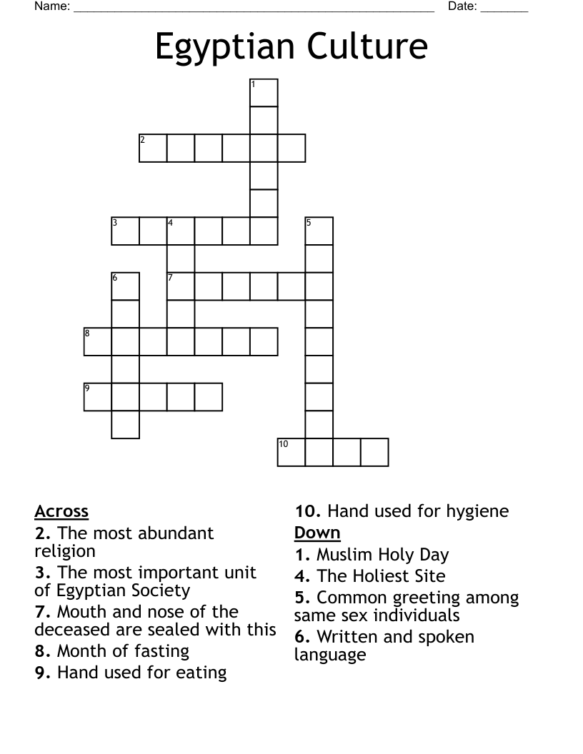 Egyptian Culture Crossword