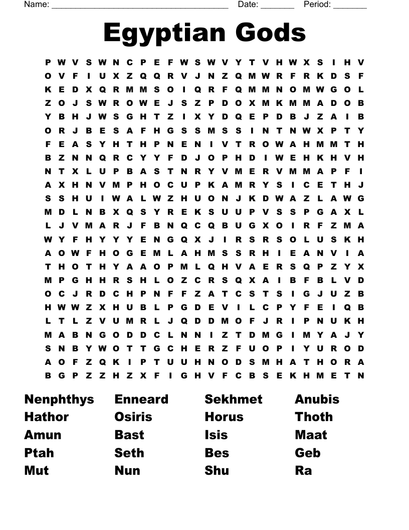 Egyptian Gods Word Search