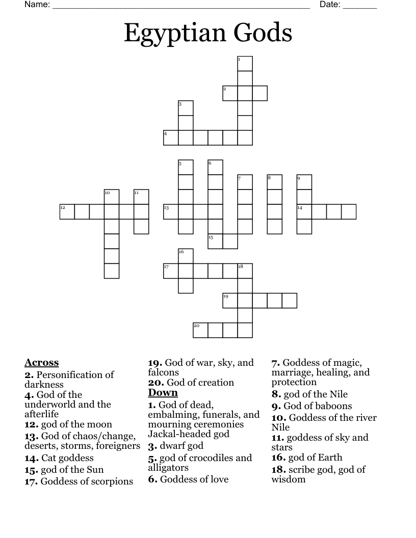 Egyptian Gods Crossword