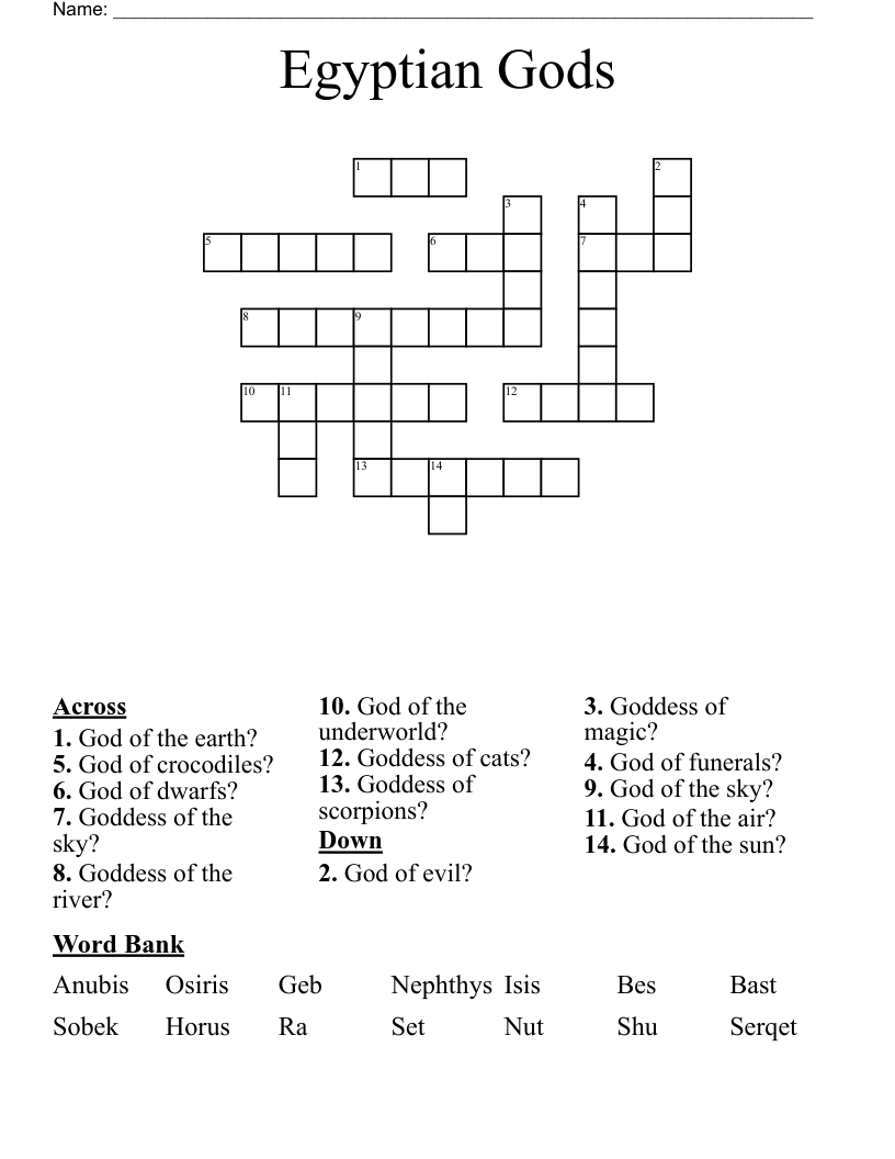 Egyptian Gods Crossword