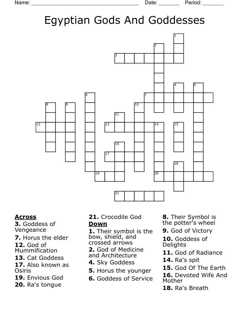 Egyptian Gods And Goddesses           Crossword