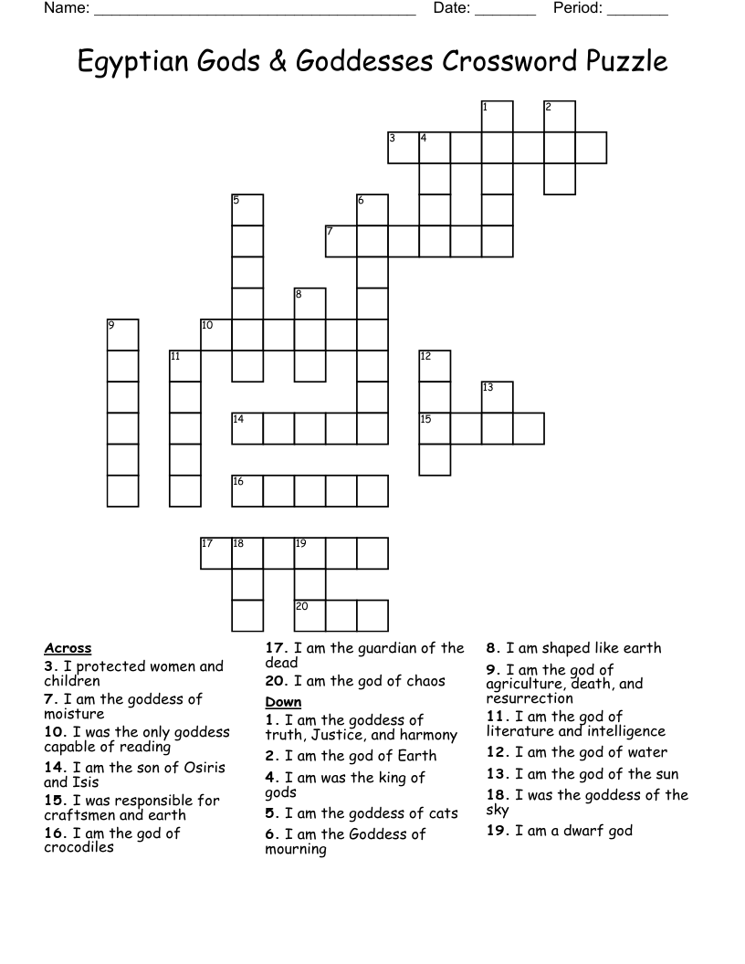 Egyptian Gods & Goddesses Crossword Puzzle