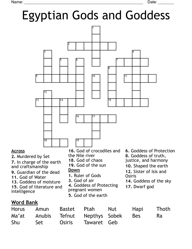 Egyptian Gods and Goddess  Crossword