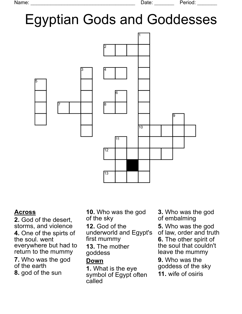 Egyptian Gods and Goddesses Crossword