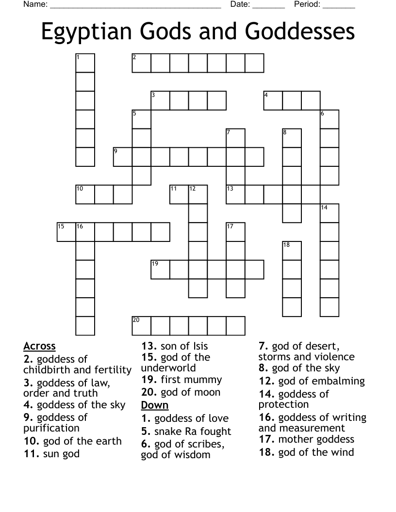 Egyptian Gods and Goddesses Crossword