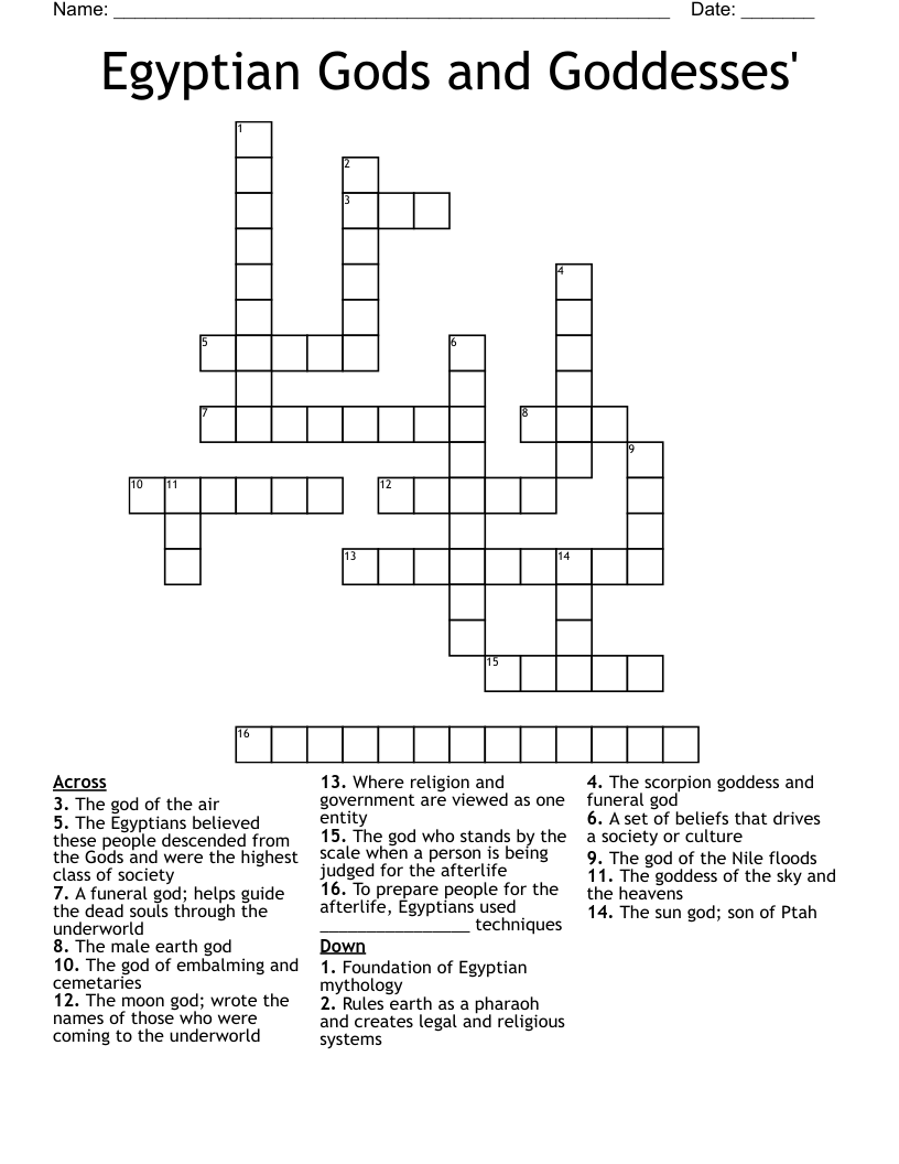 Egyptian Gods and Goddesses'  Crossword