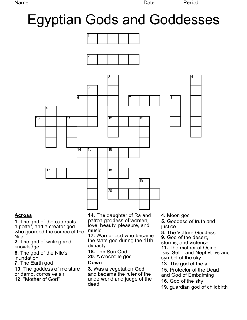 Egyptian Gods and Goddesses  Crossword