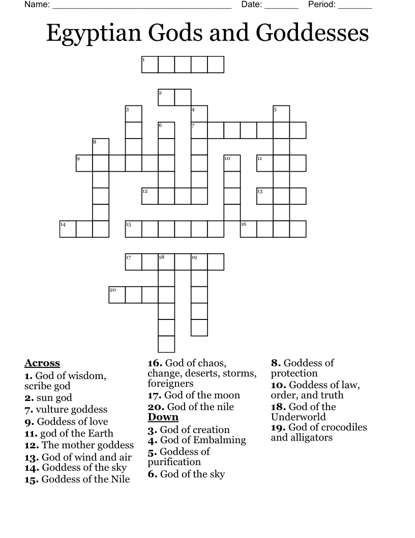 Egyptian Gods and Goddesses  Crossword