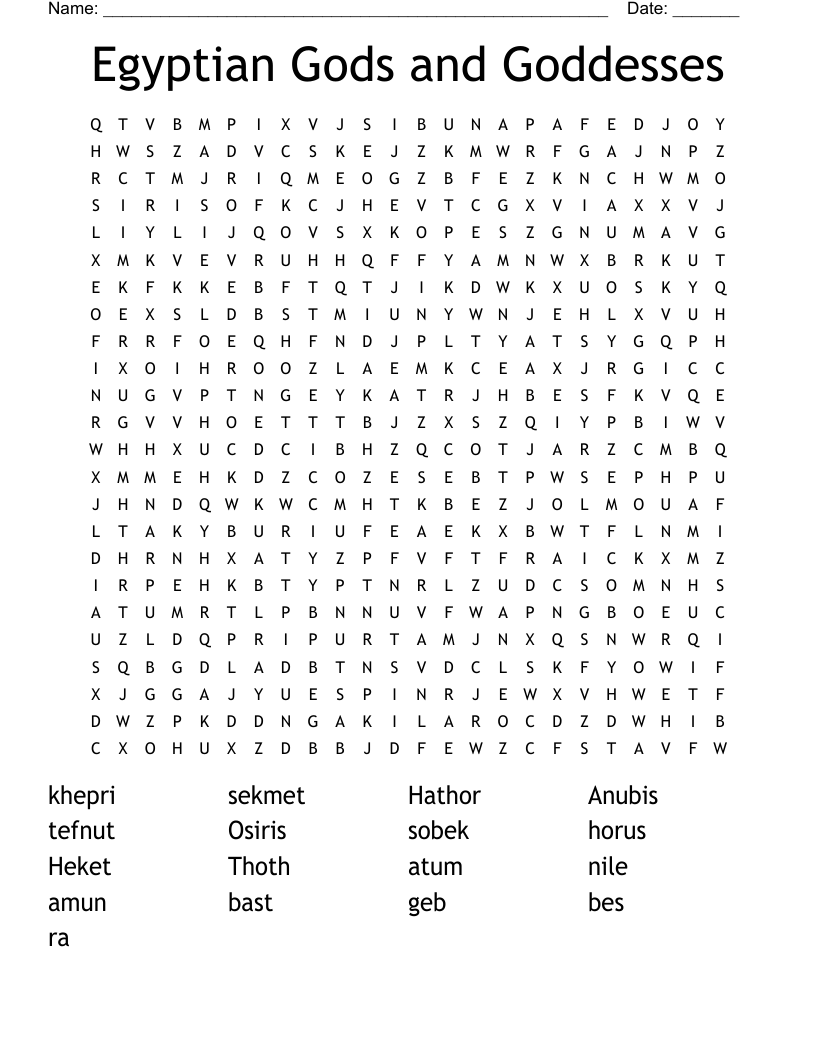 Egyptian Gods and Goddesses  Word Search
