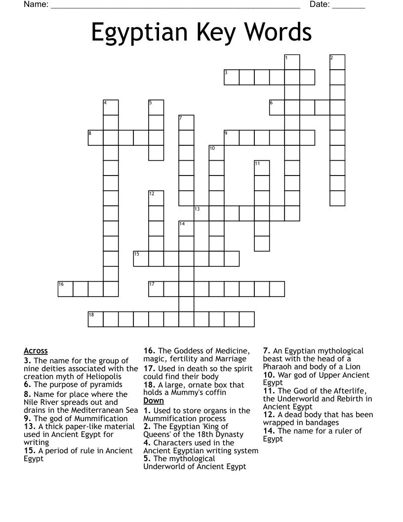 Egyptian Key Words Crossword