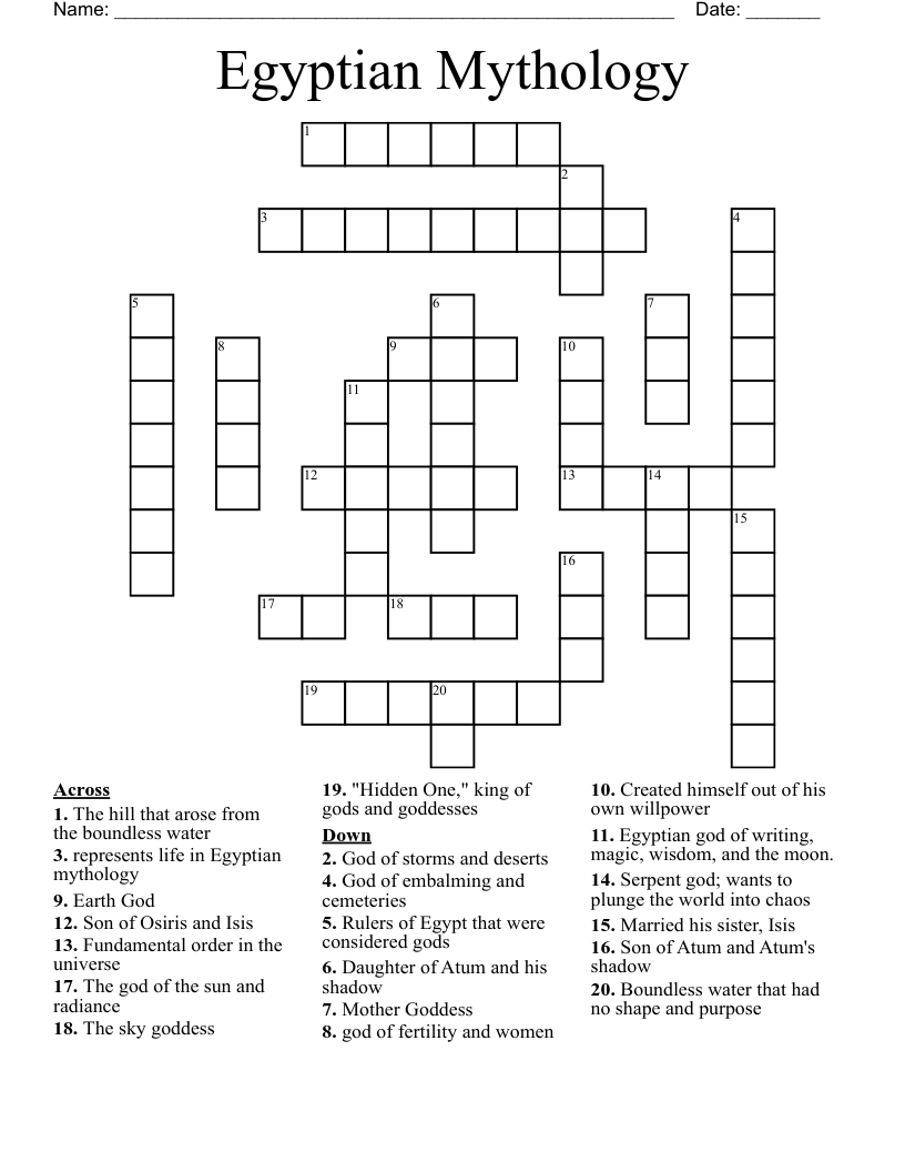 Egyptian Mythology Crossword