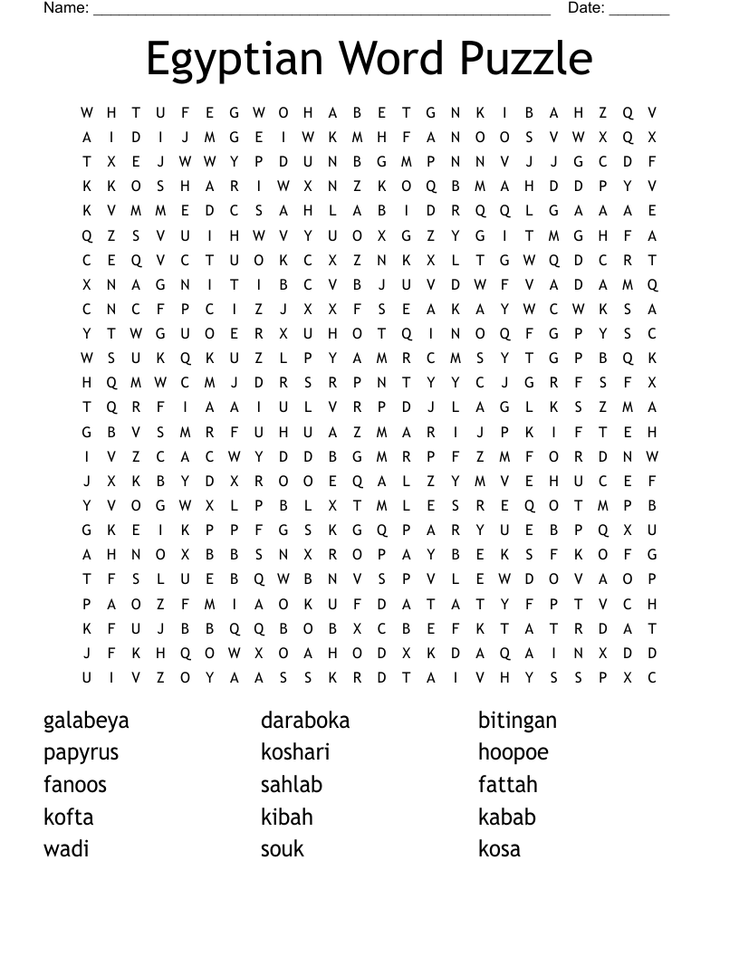 Egyptian Word Puzzle Word Search