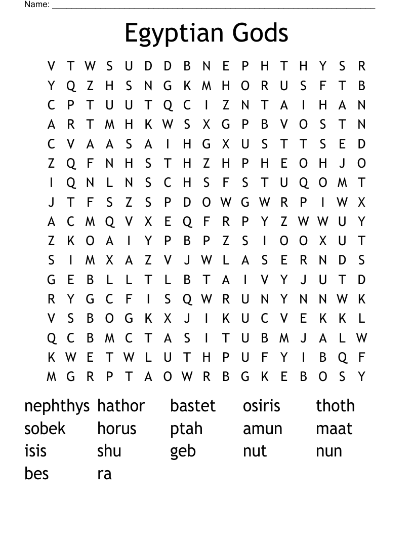 Egyptian  Gods Word Search