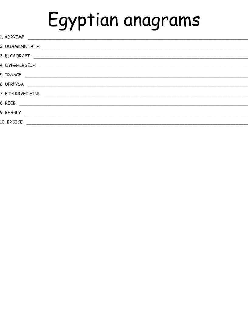 Egyptian anagrams Word Scramble