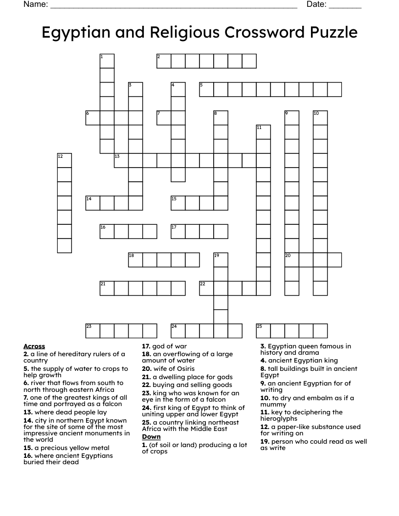 Egyptian and Religious Crossword Puzzle