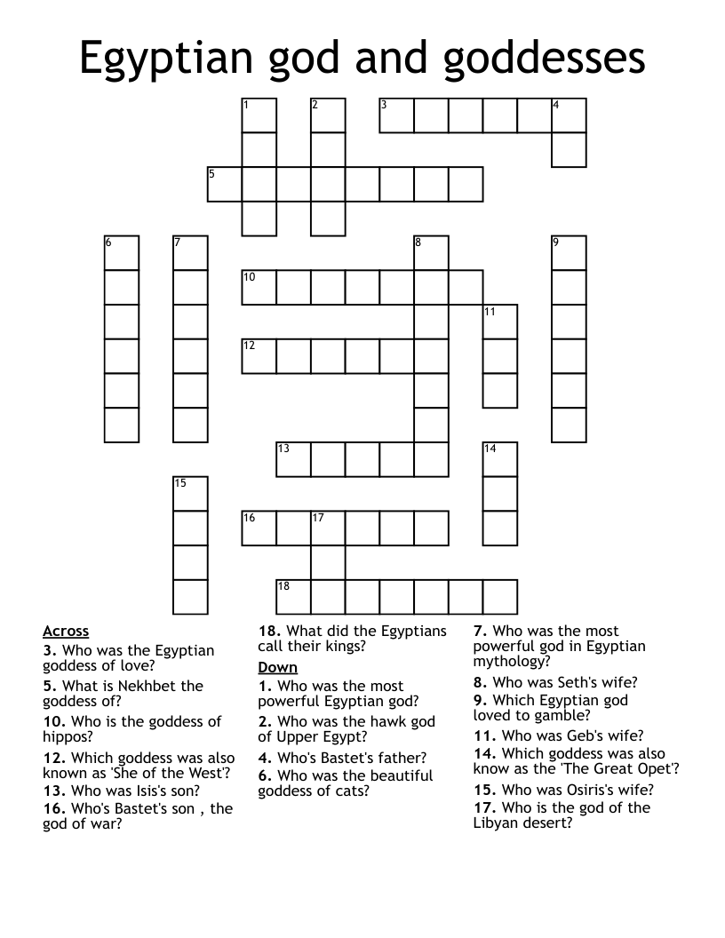 Egyptian god and goddesses Crossword