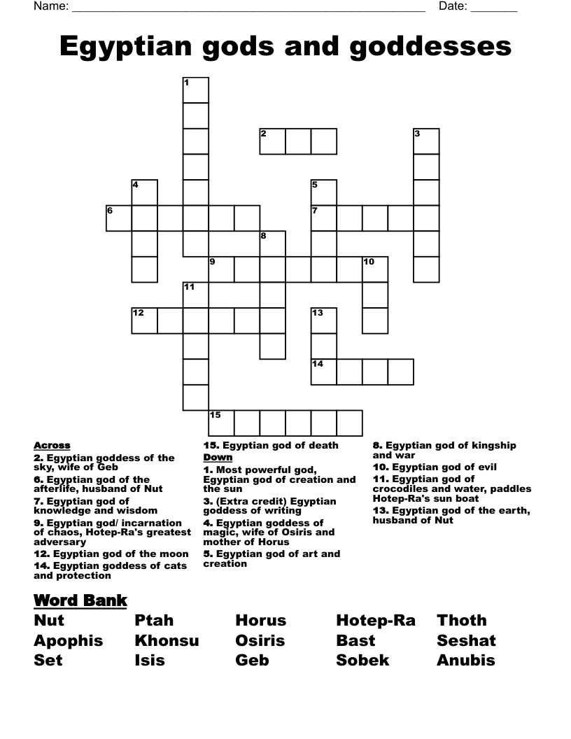 Egyptian gods and goddesses Crossword