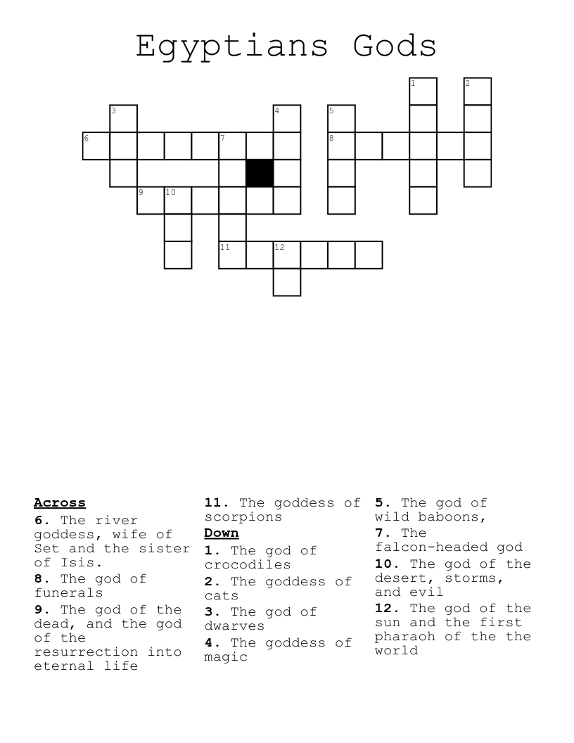 Egyptians Gods Crossword