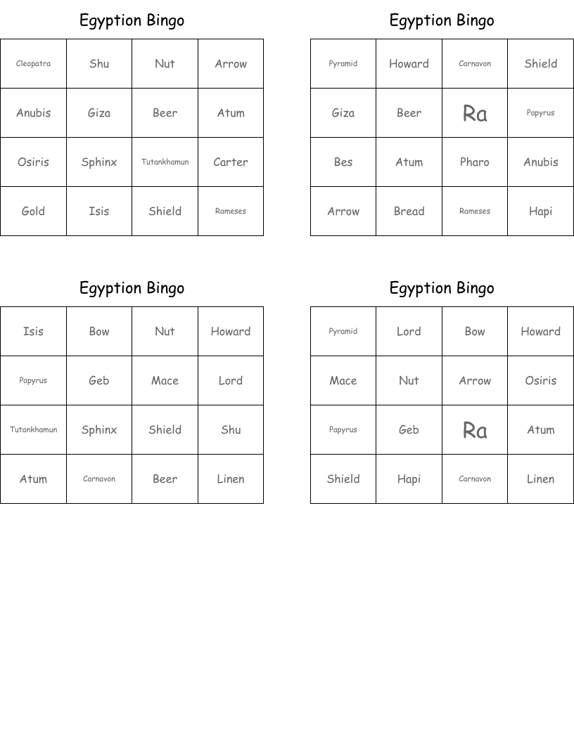 Egyption Bingo