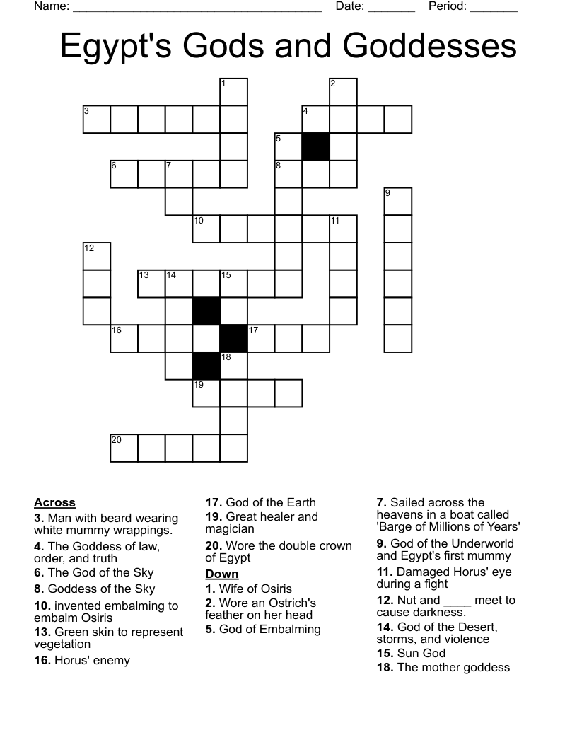 Egypt's Gods and Goddesses Crossword