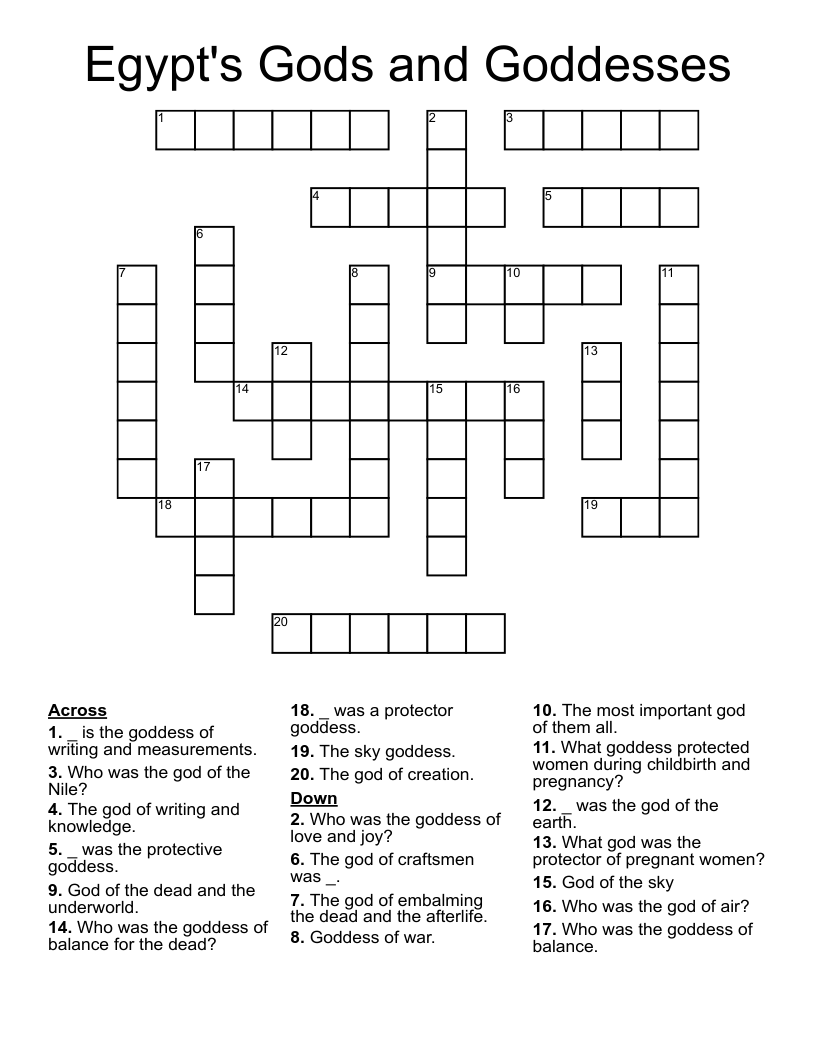 Egypt's Gods and Goddesses Crossword