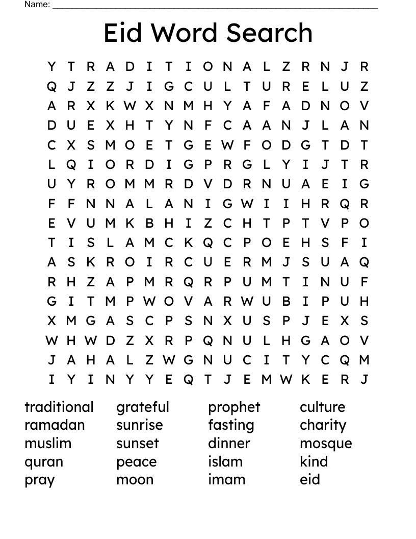 Eid Word Search