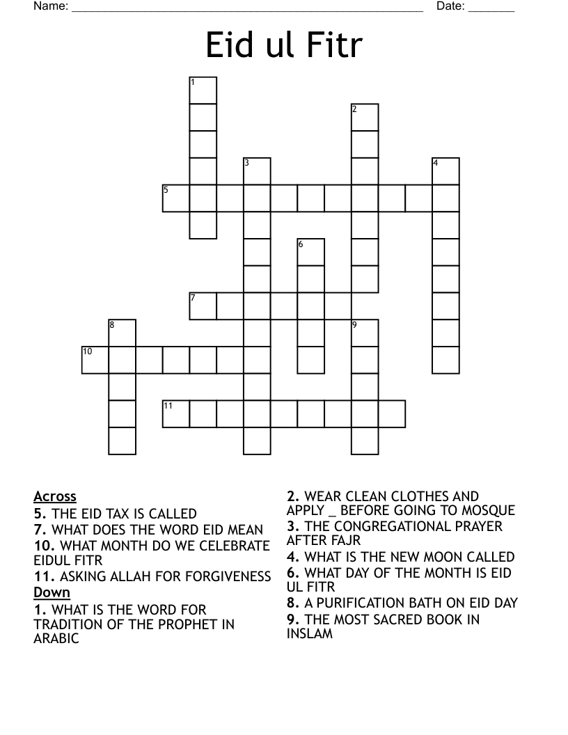Eid ul Fitr Crossword